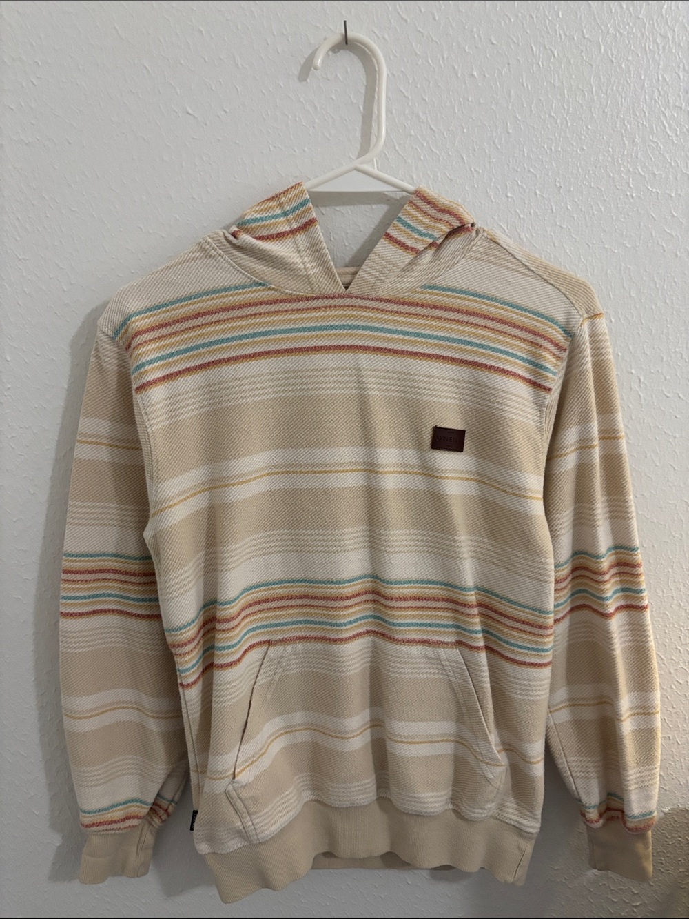 O'Neill Beige Striped Kids Hoodie with Multicolor Accents Size M